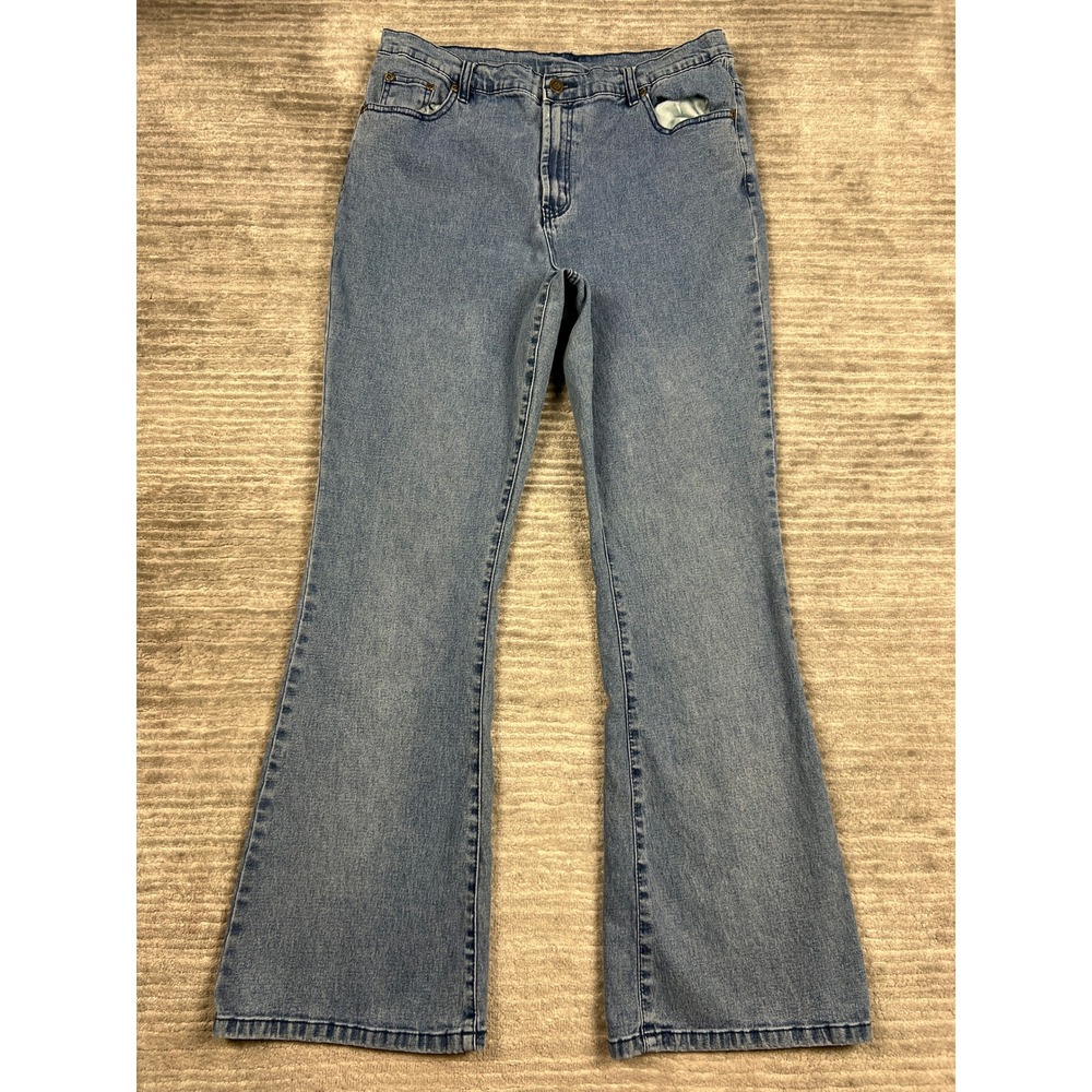 DG2 by Diane Gilman Jeans Women 14 Blue Flare High Rise Light Wash Stretch Denim